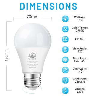 Foto 2 | Foto 2 | Bombilla Led Yaoheng A21 19 W 2300 Lm 2700 K E26 No Regulable - Venta Internacional.