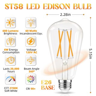 Foto 2 | Foto 2 | Paquete De 6 Bombillas Led Edison Gvvoohome E26 6 W 600 Lm 2700 K Color Blanco Suave - Venta Internacional.