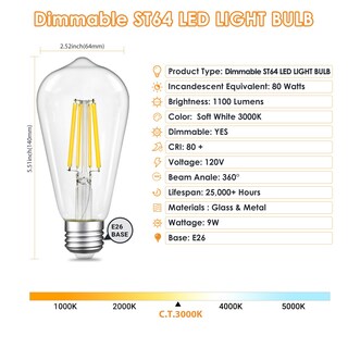 Foto 2 | Foto 2 | Bombillas Led Edison Qingmiao Regulables De 9 W (equivalente A 80 W) 1100 Lm 3000 K - Venta Internacional.