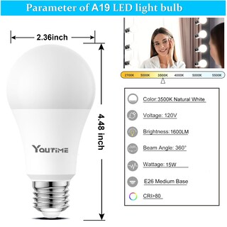 Foto 6 | Foto 6 | Bombillas Led Youtime Y3500k A19 15 W 1600 Lm 100 W Equiv. - Venta Internacional.