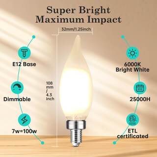 Foto 2 | Foto 2 | Bombilla Led Para Candelabro Amdtu E12 7 W 6000 K Regulable Esmerilada Paquete De 6 - Venta Internacional.