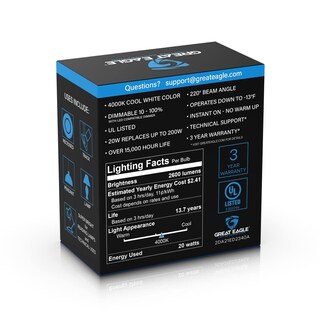 Foto 4 | Foto 4 | Bombilla Led Great Eagle De 20 W 4000 K Color Blanco Frío (paquete De 2) - Venta Internacional.