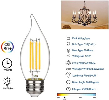 Foto 5 | Foto 5 | Paquete De 6 Bombillas Led Bort C35/ca11 4 W 2700 K E26 - Venta Internacional.