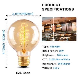 Foto 2 | Foto 2 | Bombilla New Lights G25 Globe Edison 60 W Vintage Paquete De 4 - Venta Internacional.