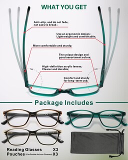 Foto 6 | Foto 6 | Gafas De Lectura Startonyou Para Mujer Paquete De 3 Unidades Color Azul Claro Y 2 5 Dioptrías - Venta Internacional.