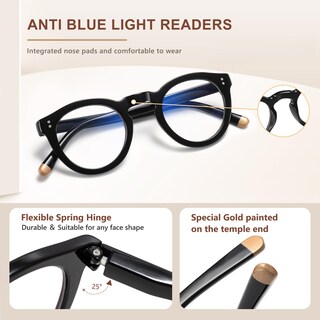 Foto 3 | Foto 3 | Gafas De Lectura Easy Read Retro Redondas Azul Bloque De Luz +1 75 - Venta Internacional.