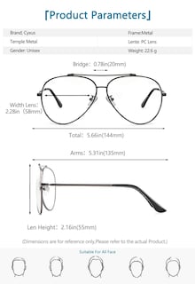 Foto 4 | Foto 4 | Gafas De Bloqueo De Luz Azul Cyxus Aviator Con Montura Metálica - Venta Internacional.