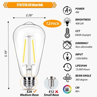 Foto 2 | Foto 2 | Bombilla Led Winsaled Edison St19 4 W 5000 K 400 Lm E26 Paquete De 12 - Venta Internacional.