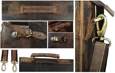 Foto 6 | Foto 6 | Bandolera De Cuero Para Hombre  Portátil De 18 Pulgadas  Retro  Marrón - Venta Internacional.