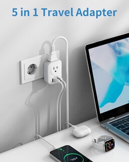 Foto 2 | Foto 2 | Adaptador De Enchufe De Viaje Mscien European Con 2 Salidas Y 3 Puertos Usb - Venta Internacional.