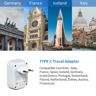 Foto 3 | Foto 3 | Adaptador De Enchufe De Viaje Mscien European Con 2 Salidas Y 3 Puertos Usb - Venta Internacional.