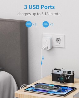 Foto 4 | Foto 4 | Adaptador De Enchufe De Viaje Mscien European Con 2 Salidas Y 3 Puertos Usb - Venta Internacional.