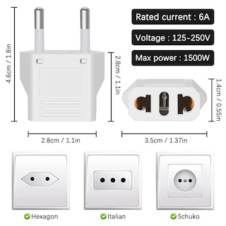 Foto 7 | Foto 7 | Adaptador De Enchufe Ofoaeea De Ee. Uu. A Europa Tipo C/f Paquete De 6 Unidades 6a 125-250 V - Venta Internacional.