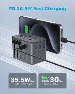 Foto 2 | Foto 2 | Adaptador De Viaje Vintar 35 5 W Con 3 Usb-a Qc Y 2 Usb-c Pd Plateado - Venta Internacional.