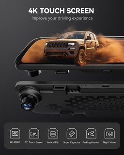 Foto 2 | Foto 2 | Dash Cam Con Espejo Wolfbox G840s 12 4k Con Cámara Trasera De 32 Gb - Venta Internacional.