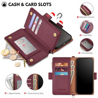 Foto 5 | Foto 5 | Funda Tipo Cartera Antsturdy Compatible Con Iphone 16 Pro Max Color Rojo Vino - Venta Internacional.