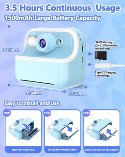 Foto 7 | Foto 7 | Cámara De Impresión Instantánea Tkecwob Para Niños De 3 A 12 Años Con Tarjeta Sd De 32 Gb - Venta Internacional.