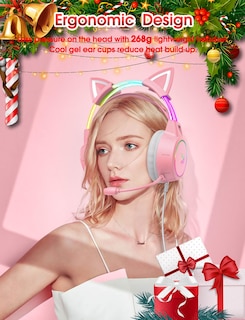 Foto 7 | Foto 7 | Auriculares Para Juegos Onitoon Ligeros Con Orejas De Gato Desmontables Rosas - Venta Internacional.