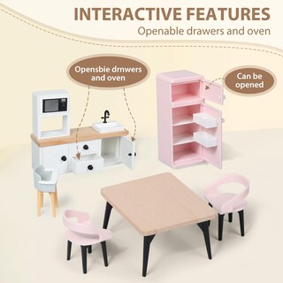 Foto 4 | Foto 4 | Juego De Muebles Para Casa De Muñecas Pithfor Wooden Con 7 Habitaciones Y 3 Muñecas - Venta Internacional.