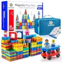 Set De Construcción Con Azulejos Magnéticos Sunny Auntie 125 Unidades+4 Figuras - Venta Internacional.
