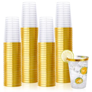 Foto 1 | Foto 1 | Vasos De Plástico Vplus 350 Ml Con Borde Dorado 150 Unidades Reutilizables Y Transparentes - Venta Internacional.