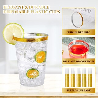 Foto 3 | Foto 3 | Vasos De Plástico Vplus 350 Ml Con Borde Dorado 150 Unidades Reutilizables Y Transparentes - Venta Internacional.