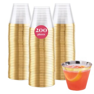 Foto 1 | Foto 1 | Vasos Desechables De Plástico Duro Prestee 9 Oz (200 Quilates) Dorados - Venta Internacional.