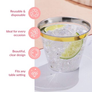 Foto 5 | Foto 5 | Vasos Desechables De Plástico Duro Prestee 9 Oz (200 Quilates) Dorados - Venta Internacional.