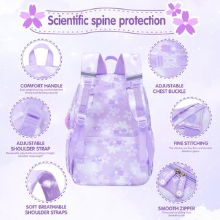 Foto 4 | Foto 4 | Mochila Escolar Alrisg Lovely Para Niñas De 17 Pulgadas  Color Morado - Venta Internacional.