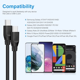 Foto 7 | Foto 7 | Cable De Carga Cebkit Usb C A Usb C 60 W Paquete De 2 6 Pies Para Samsung - Venta Internacional.