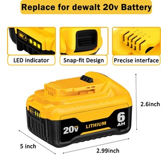 Foto 5 | Foto 5 | Batería De Larga Duración De 20 V 6 Ah Para Dewalt Dcb206 Dcb204 Dcb203 Dcb208 - Venta Internacional.