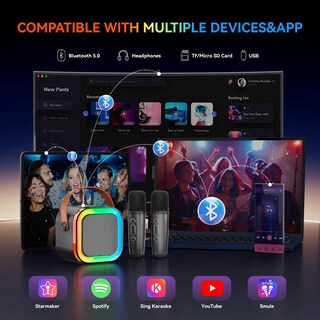 Foto 5 | Foto 5 | Máquina De Karaoke Peski Portátil Bluetooth Con 2 Micrófonos Color Negro - Venta Internacional.
