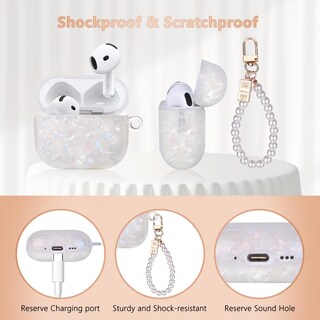 Foto 3 | Foto 3 | Funda Para Airpods 4 Aleviker Con Cadena De Muñeca Pearl Marble - Venta Internacional.