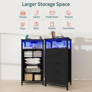 Foto 4 | Foto 4 | Mesita De Noche Yoobure Led Negra Con Estación De Carga Con 4 Cajones - Venta Internacional.