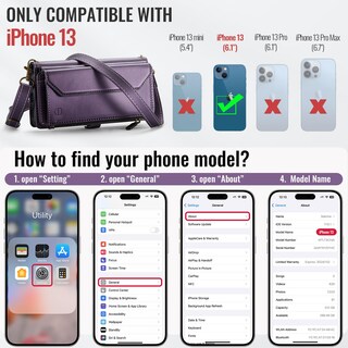 Foto 2 | Foto 2 | Funda Tipo Cartera Tipo Bandolera Compatible Con Iphone 13 Color Morado - Venta Internacional.