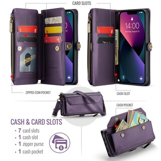 Foto 3 | Foto 3 | Funda Tipo Cartera Tipo Bandolera Compatible Con Iphone 13 Color Morado - Venta Internacional.