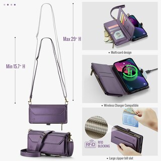Foto 5 | Foto 5 | Funda Tipo Cartera Tipo Bandolera Compatible Con Iphone 13 Color Morado - Venta Internacional.