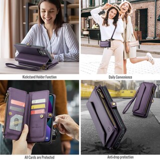 Foto 6 | Foto 6 | Funda Tipo Cartera Tipo Bandolera Compatible Con Iphone 13 Color Morado - Venta Internacional.