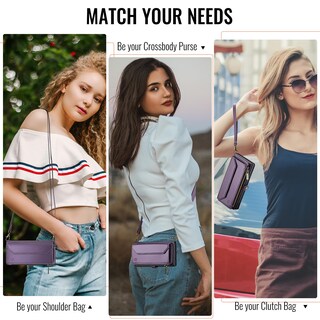 Foto 7 | Foto 7 | Funda Tipo Cartera Tipo Bandolera Compatible Con Iphone 13 Color Morado - Venta Internacional.