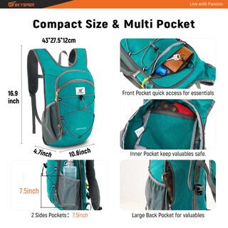 Foto 2 | Foto 2 | Mochila De Senderismo Skysper De 15 Litros Plegable Y Ligera Color Cian - Venta Internacional.