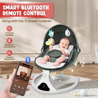Foto 2 | Foto 2 | Baby Swing Riviplou Portátil Con Mando A Distancia De 5 Velocidades Color Verde - Venta Internacional.