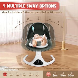 Foto 3 | Foto 3 | Baby Swing Riviplou Portátil Con Mando A Distancia De 5 Velocidades Color Verde - Venta Internacional.