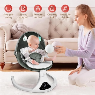 Foto 4 | Foto 4 | Baby Swing Riviplou Portátil Con Mando A Distancia De 5 Velocidades Color Verde - Venta Internacional.