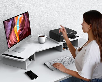 Foto 5 | Foto 5 | Soporte Para Monitor Zimilar Doble Ajustable Madera Blanca - Venta Internacional.