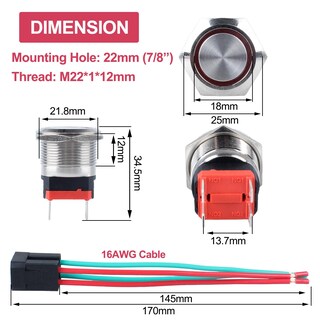 Foto 4 | Foto 4 | Interruptor Pulsador Dmwd 22 Mm Impermeable 20 A 12 V-24 V Con Led - Venta Internacional.