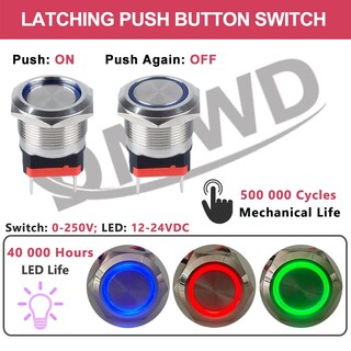 Foto 2 | Foto 2 | Interruptor Pulsador Dmwd 22 Mm Impermeable 20 A 12 V-24 V Con Led - Venta Internacional.