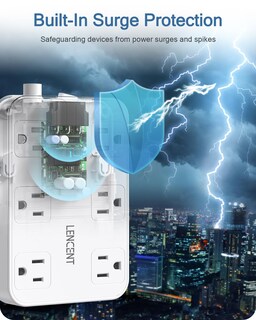 Foto 6 | Foto 6 | Power Strip Lencent De 2 A 3 Puntas Con Protector Contra Sobretensiones De 6 Pies - Venta Internacional.