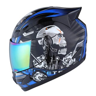 Foto 1 | Foto 1 | Casco De Moto 1storm Mechanic Con Calavera Tintada Visera Azul - Venta Internacional.