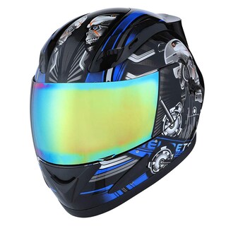 Foto 2 | Foto 2 | Casco De Moto 1storm Mechanic Con Calavera Tintada Visera Azul - Venta Internacional.