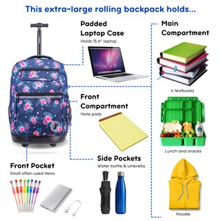 Foto 7 | Foto 7 | Mochila Enrollable J World Sundance 20 Con Funda Para Portátil Azul Marino - Venta Internacional.
